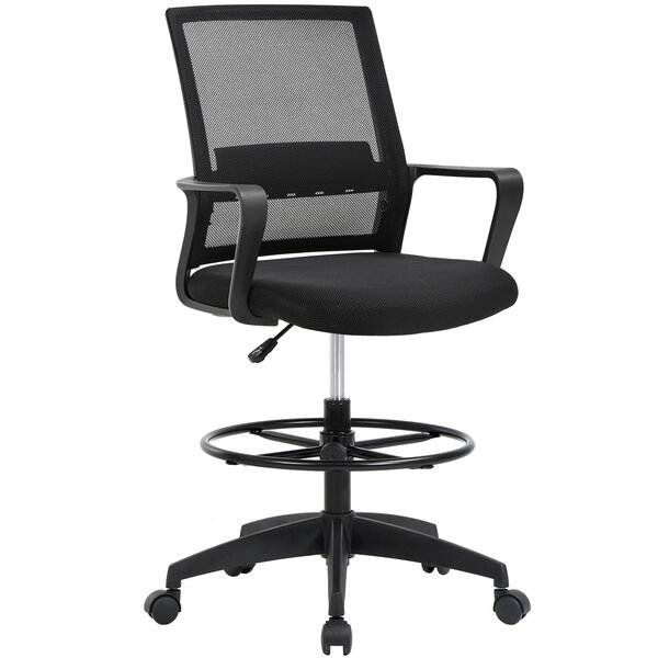 Mesh Drafting Chair Mid Back Office Chair Adjustable Height w/Footrest  Armless