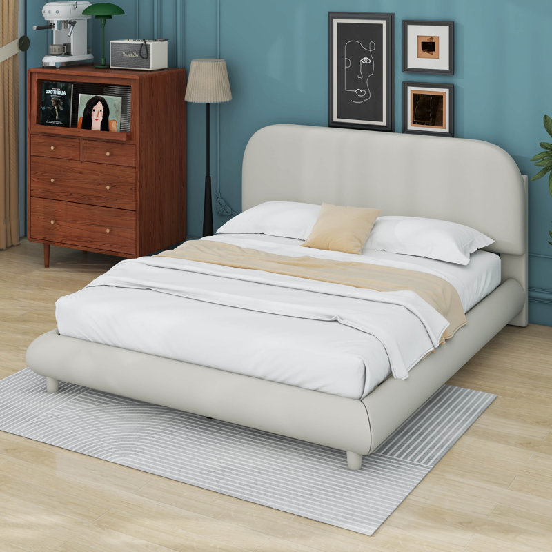 Grand lit plateforme tapissier Teddy, Beige