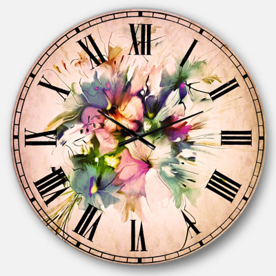 Oversized Watercolor Summer Colourful Flowers Metal Wall Clock