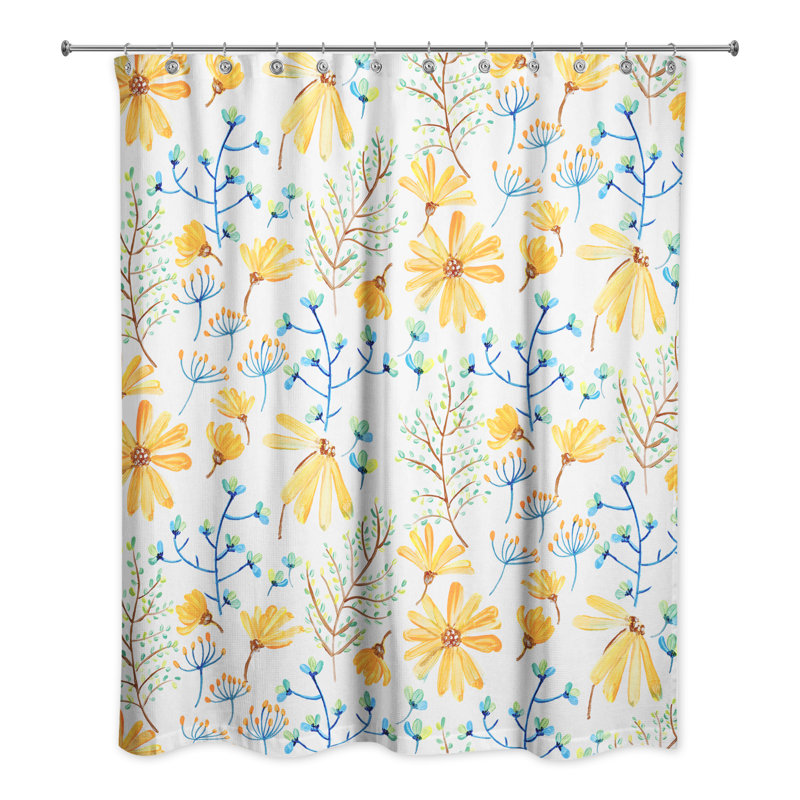 Rideau de douche à motif floral Rolena, Blanc