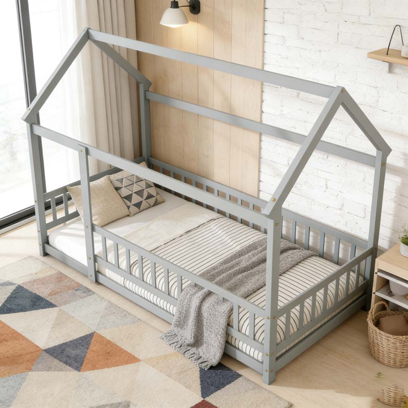 Lit en bois pour lit simple avec structure de toit