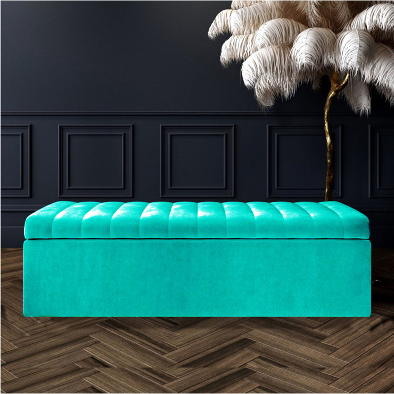 Velvet Rectangle Solid Colour Standard Ottoman with Storage, 120 cm, Black Naples Velvet