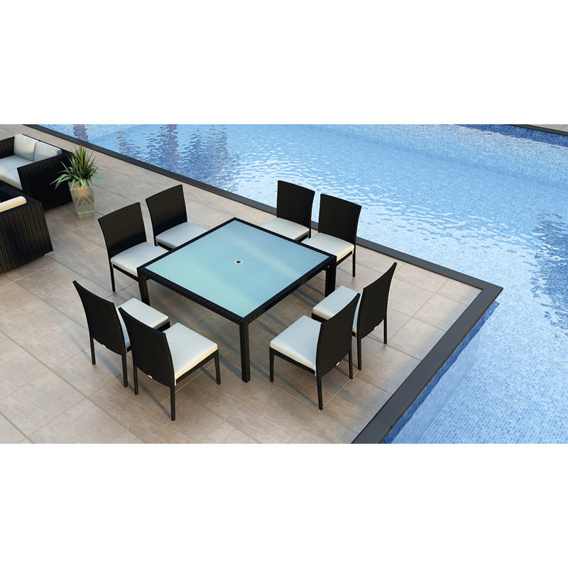 Urbana Outdoor 9 - Piece Dining Set with Cushions, 29.5" H x 59" W x 59" L, Cast Silver Sunbrella®, Cast Silver Sunbrella®
