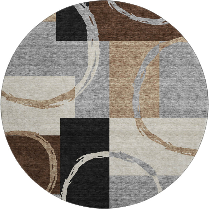 Premium Machine Washable Prisco Pewter Rug, Round 8'