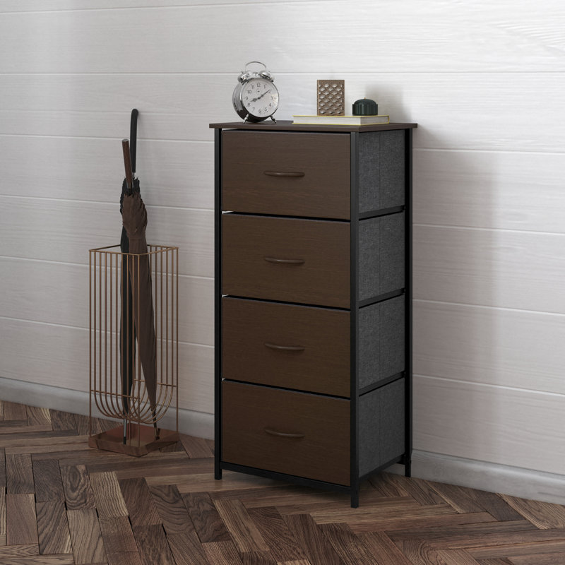 Melisaa 4 Drawer Storage Dresser with Cast Iron Frame, Wood Top and Engineered Wood Drawers, Brown