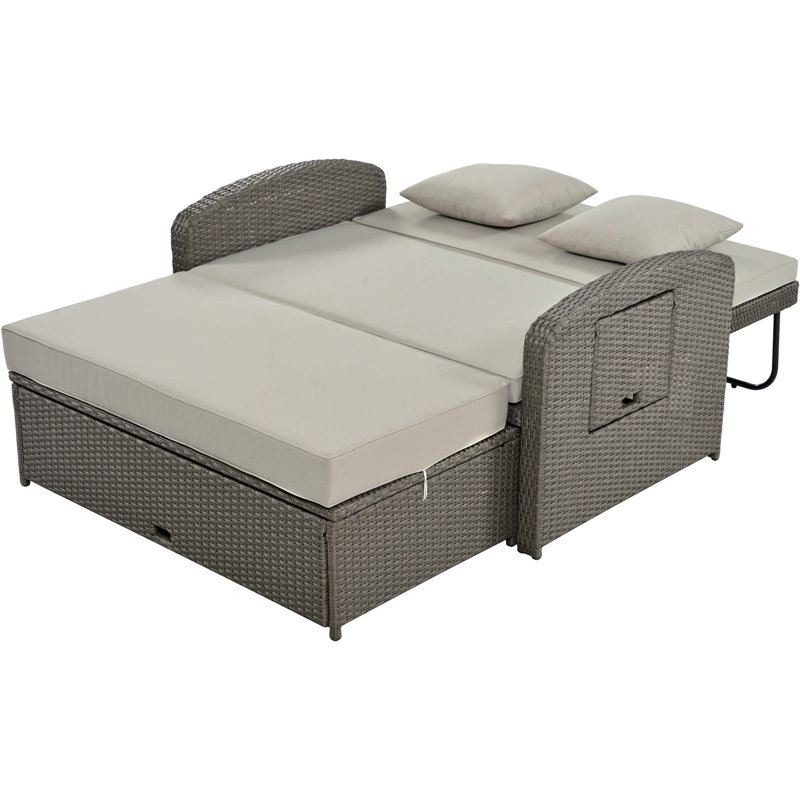 Wicker Rattan Double Chaise Lounge, 2-Person Reclining Daybed With Adjustable Back And Cushions, Free Furniture Protection Cover