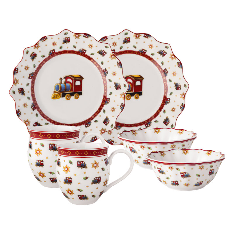 Villeroy & Boch Toy's Delight Christmas Collection Breakfast Set for 2, Locomotive, Premium Porcelain, 6-piece Set, Plates, Bowls, Mugs