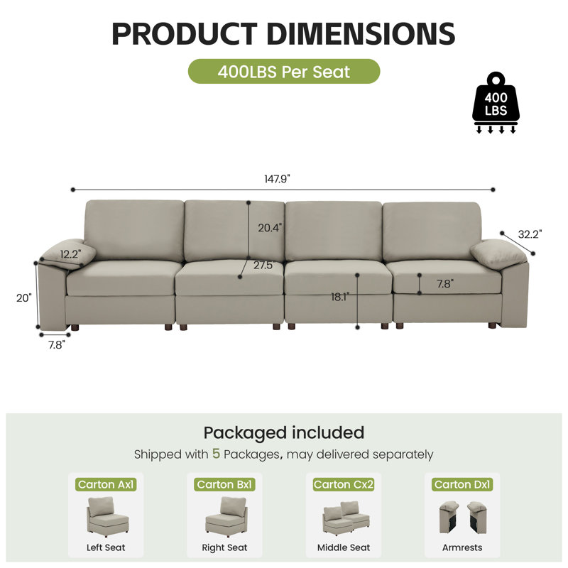 Canapé modulaire moderne avec repose-pieds en cuir de polyuréthane Marybelle Marybelle, Beige