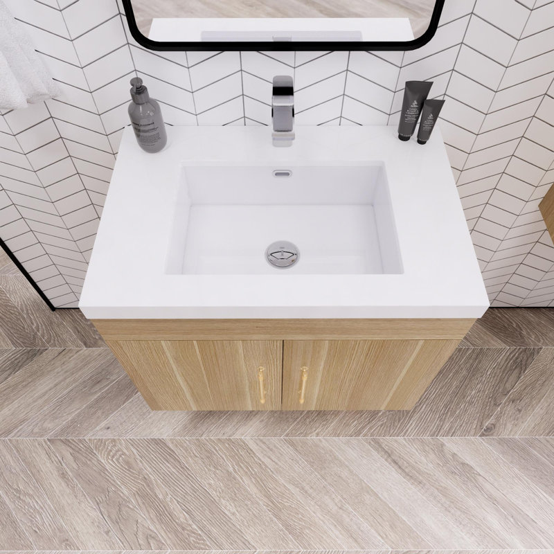 Foushee 29.53'' Single Bathroom Vanity with Acrylic Top, Champagne Oak, 30"