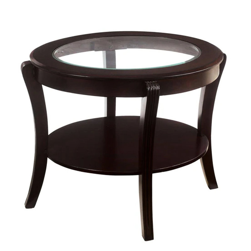 Table d'appoint contemporaine avec plateau en verre biseauté et tablette inférieure en bois massif, 71 cm (L) x 61 cm (l) x 61 cm (H), idéale pour un salon ou une pièce ouverte de 61 cm de hauteur.