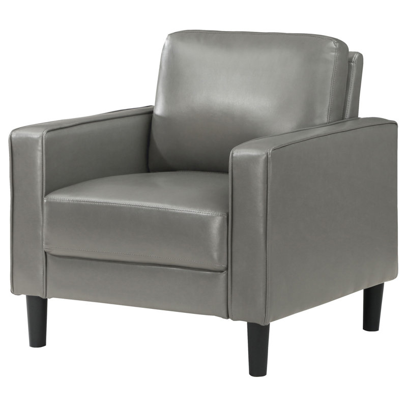 Fauteuil d'appoint Rumi, similicuir, accoudoirs modernes, coussins en mousse, Similicuir Rumi gris