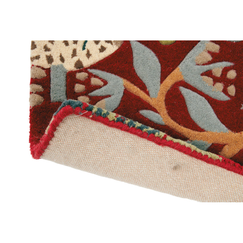 Wool Floral Area Rug in Red, Rectangle 5'7" x 7'10"