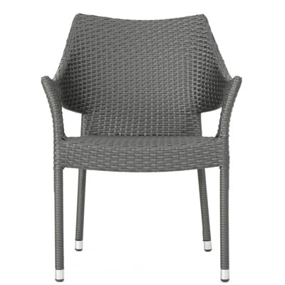 Of 4 Mirage Grey Pe Stackable Armchairs With Elegant Curves, Iron Construction, Ideal For Summer 4, Grey, , Armchair , Clean - Lined, Stylish Design, Weather , Outdoor Use