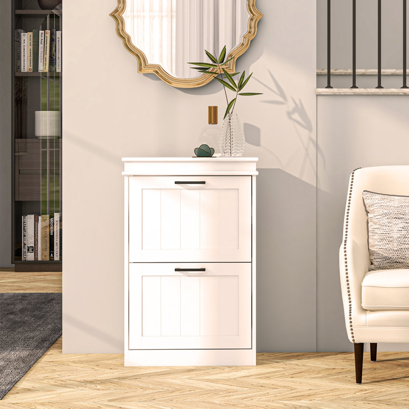 Shoe Cabinet for Entryway, Narrow Shoe Rack Storage Organizer with 2 Flip Drawers and Adjustable Shelves for 10 Pairs of Shoes