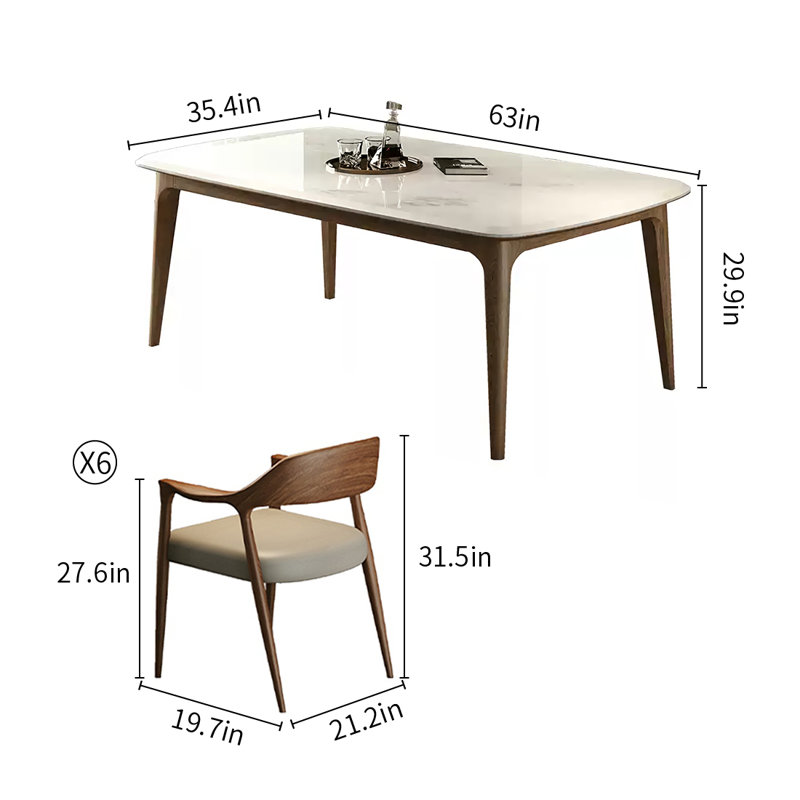 Ensemble de table de salle à manger rectangulaire Luxury, H 29,9 po x L 63 po x l 35,4 po, 7