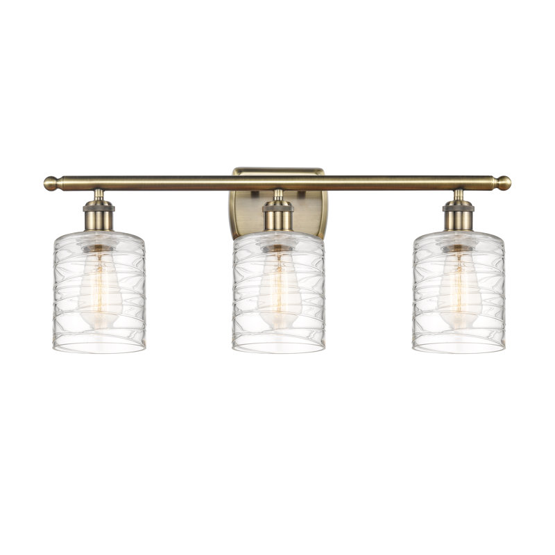 Éclairage de salle de bain à intensité variable à 3 lumières Leilani, Ampoule incandescente rétro de 60 watts, Laiton antique