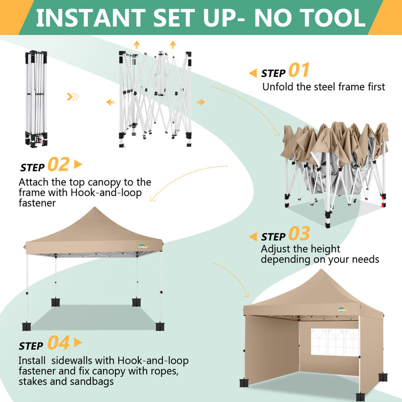 10x10ft Instant Pop-Up Canopy Tent with 3 Sidewalls - Waterproof Commercial-Grade Outdoor Shelter for Parties & Backyard, UV50+ Protection, Portable Frame with 4 Sandbags