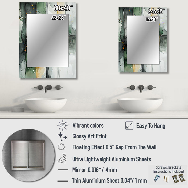 Or vert optique éthéré II - miroir mural fauvisme, miroir décoratif moderne, impression d'art en métal, 40 po x 30 po