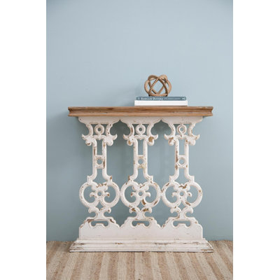 Classic Vintage White Wash Console Table,Entryway table,Sofa table with Brown Wood Top