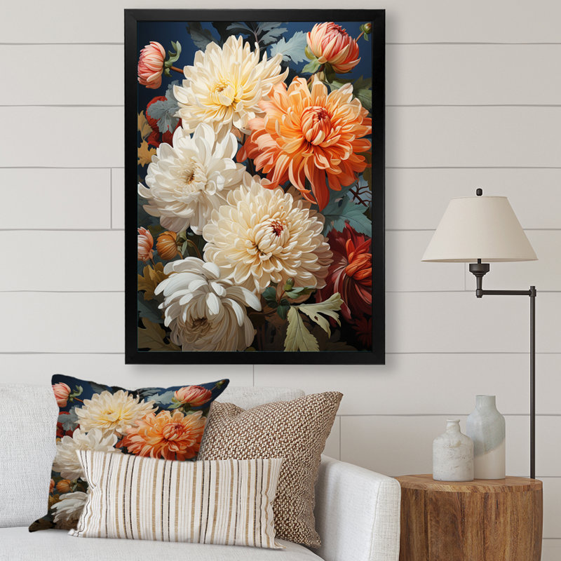 Collage d'automne Yareily Chrysanthemums I, Cadre photo noir, H 44 po x l 34 po x P 1,5 po