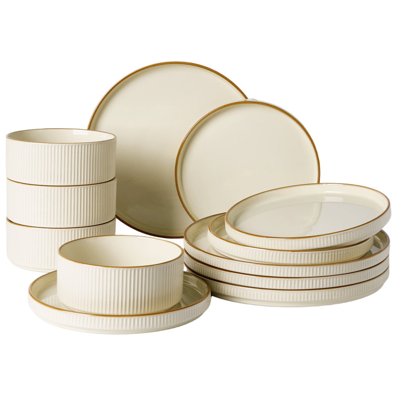 Ensemble de vaisselle 12 pièces Azal, Blanc vanille