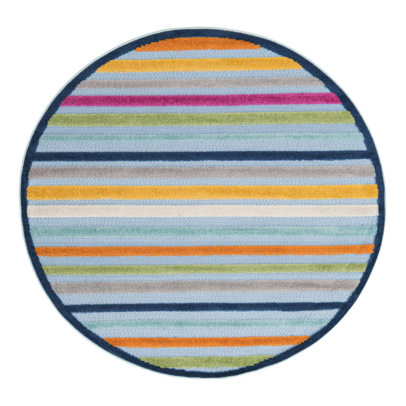 Tapis intérieur / extérieur en polyester tissé à la machine à rayures bleu / mauve / vert / rouille, Rond 5 pi 3 po