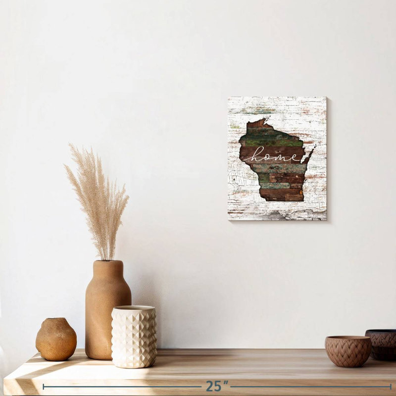 «Wisconsin Home Map» sur impression sur toile, H 10 po x l 8 po x P 1 po