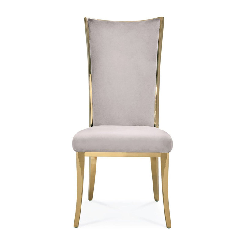 19'' H Velvet Upholstered Side Chair, Taupe, Titanium Gold