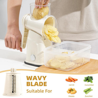 Rotary Cheese Grater 5 Replaceable Blades With Storage Box Beige