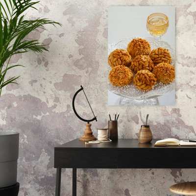 Plate Of Panellets With A Muscatel, Barcelona, Catalonia, Spain Traditional Pine Wall Art