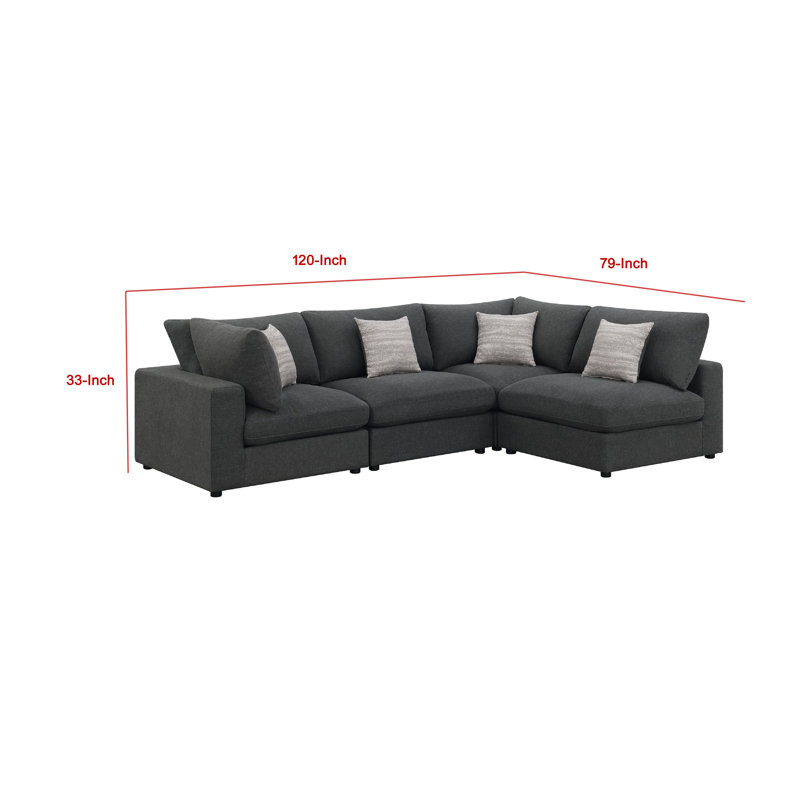 Canapé modulaire Serena 4Pc, 4 coussins décoratifs, jacquard, Tissu gris anthracite / mélange de lin / jacquard