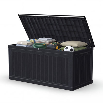 Boîte de rangement pour l'extérieur de 260 gallons, boîte de rangement en résine imperméable avec poignée et pour meubles de patio verrouillables, outils de jardin et de piscine - piscine, résistante aux rayons UV, noire