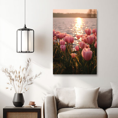 Coucher de soleil sur le lac, art sur toile prêt à être accroché - salon confortable