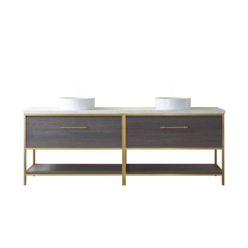 Ensemble de meuble-lavabo double 84 po Murcia, Blanc, Chêne gris / doré