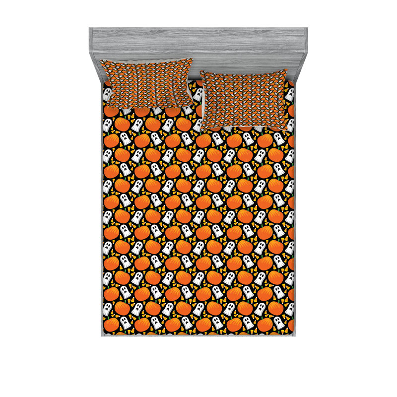 Drap-housse et coussin décoratif Ambesonne Halloween vert souci, Ensemble de draps pour très grand lit californien