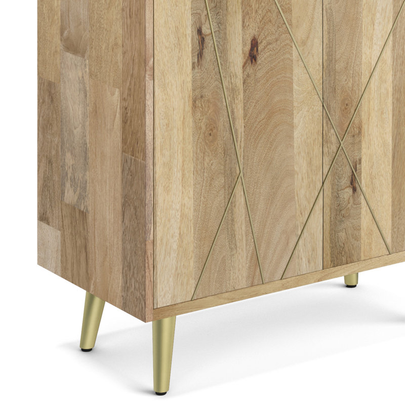 Natural Mango Wood 72" Contemporary Bookcase with Brass Inlay