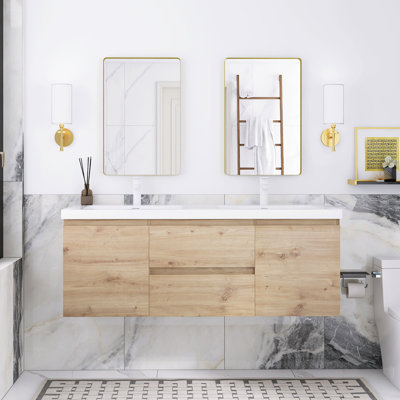 Meuble-lavabo double 58,5 po avec plateau en résine Cafar