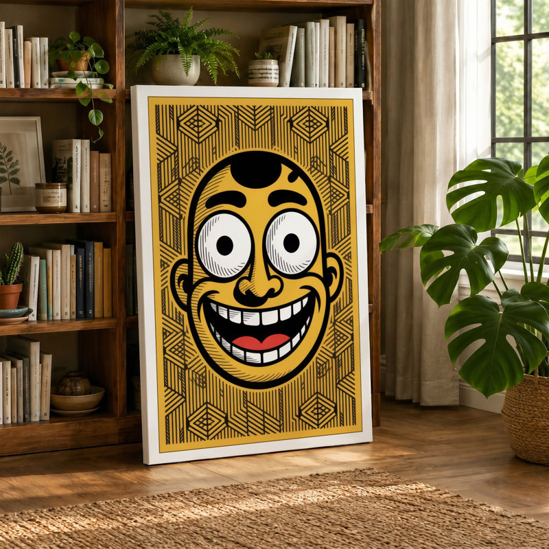 Grinning Face Retro - Wrapped Canvas, 30x20 - 76.2 x 50.8 cm, White Border