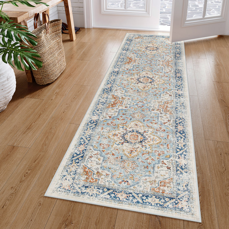 Large Floral Thick Border Washable Area Rug - Soft Cashmere Carpet for Living Room, Bedroom, or Office, Rectangle 8' x 10'