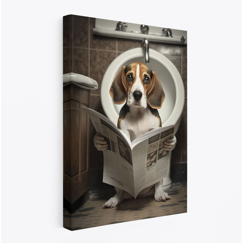 Beagle Reading Newspaper - Wrapped Canvas Print
