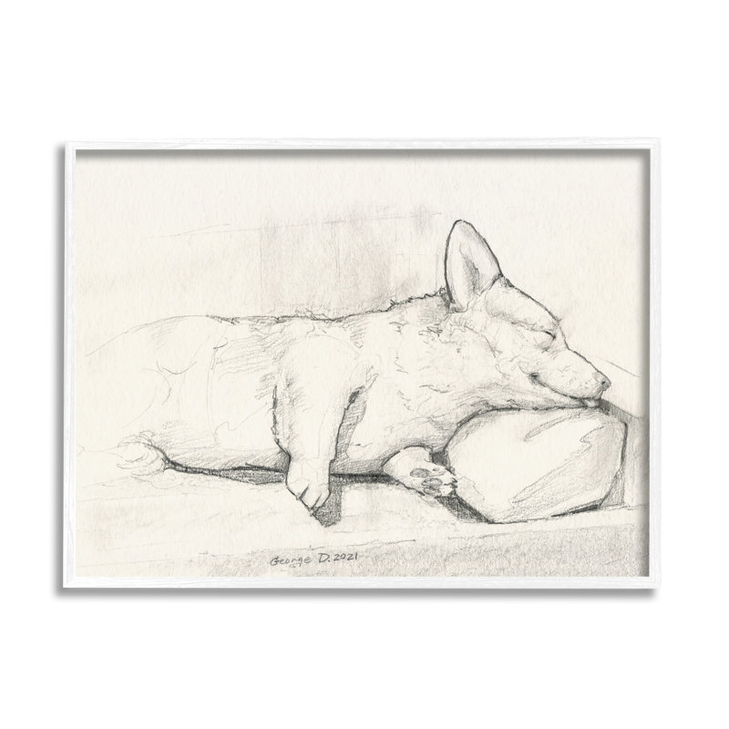 «Corgi Dog Lolling Tongue Graphite», ensemble de giclées, art texturé par George Dyachenko, L 20 po x H 16 po
