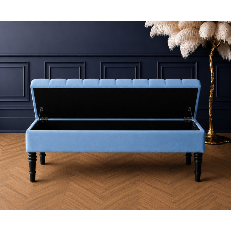 Cubed Tufted Rectangle Ottoman Storage Bench, Upholstered Plush Velvet Shoe Bench with Black Turned Wooden Legs