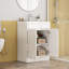 Meuble-lavabo de 61 cm avec lavabo intégré, blanc brillant, sans poignées, avec 2 portes et étagère intérieure, lavabo en céramique à bords épais, charnières à fermeture douce, montage facile
