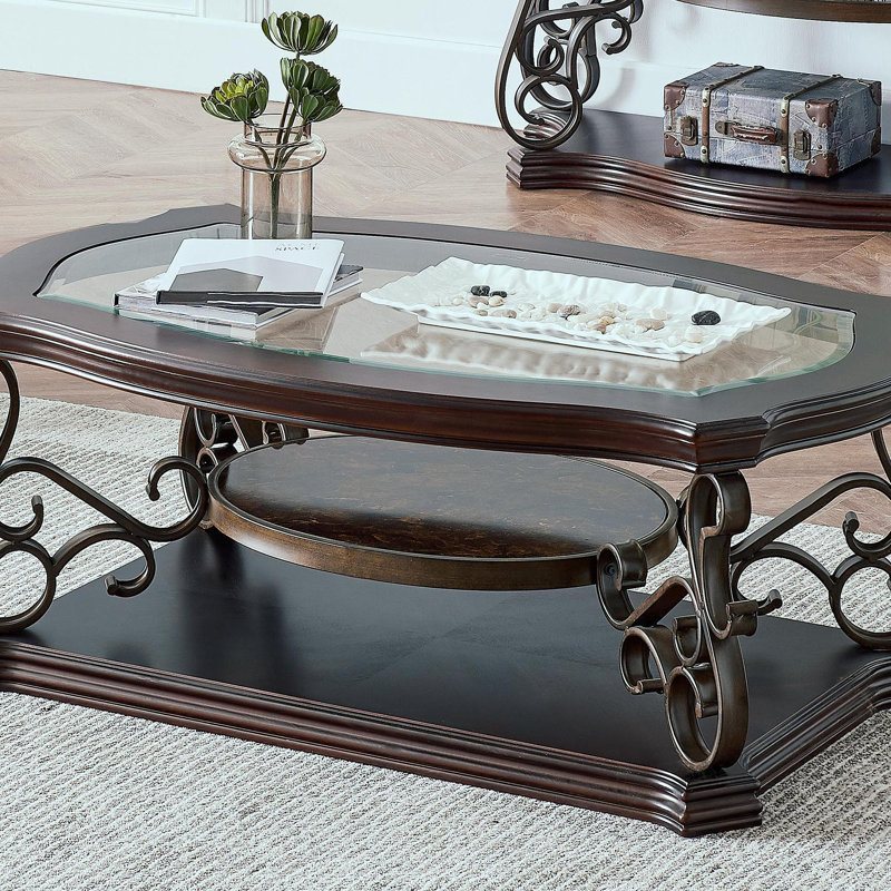 Table de cocktail, plateau de table en verre, plateau en panneau de fibres à densité moyenne et papier marbré, pieds en métal thermolaqués. (L 52 po x l 32 po x H 20,3 po)