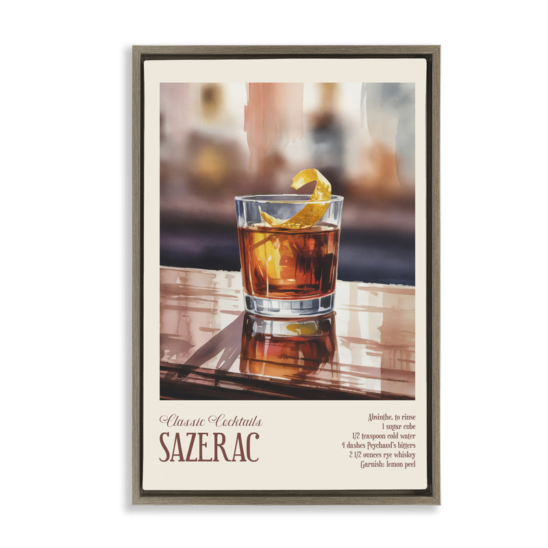 Sazerac on Reflective Surface Floating Frame, design by Andreas Magnusson, 31" H x 21" W, Montalcino Elm Floater Frame