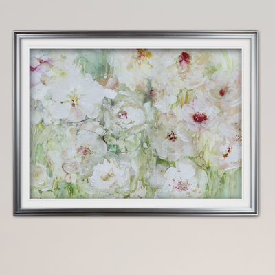 « jardin blanc », reproduction de peinture à l’acrylique encadrée