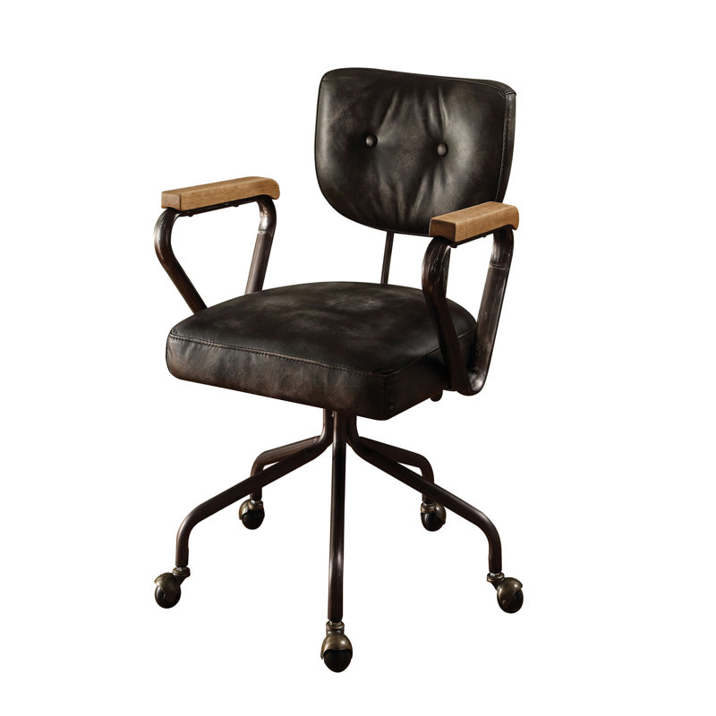 Chaise de bureau pivotante vintage noire avec garniture cloutée