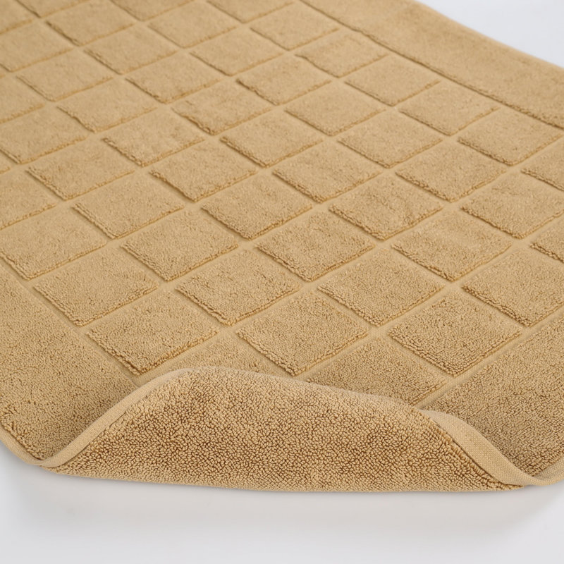 100% Cotton Thick & Absorbent Reversible Checkered Bath Mats - Set Of 2, Latte
