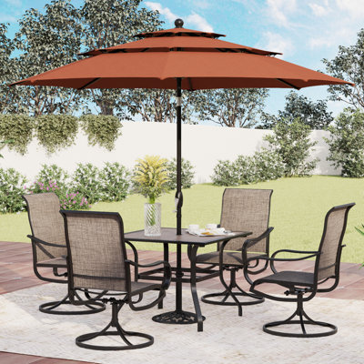 Ensemble de salle à manger de patio carré en métal pour 4 personnes avec parasol Leonard