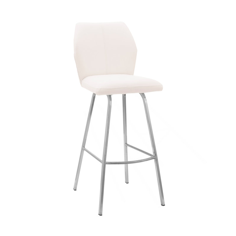 Mirano White Faux Leather And Brushed Stainless Steel 26" Counter Stool, White